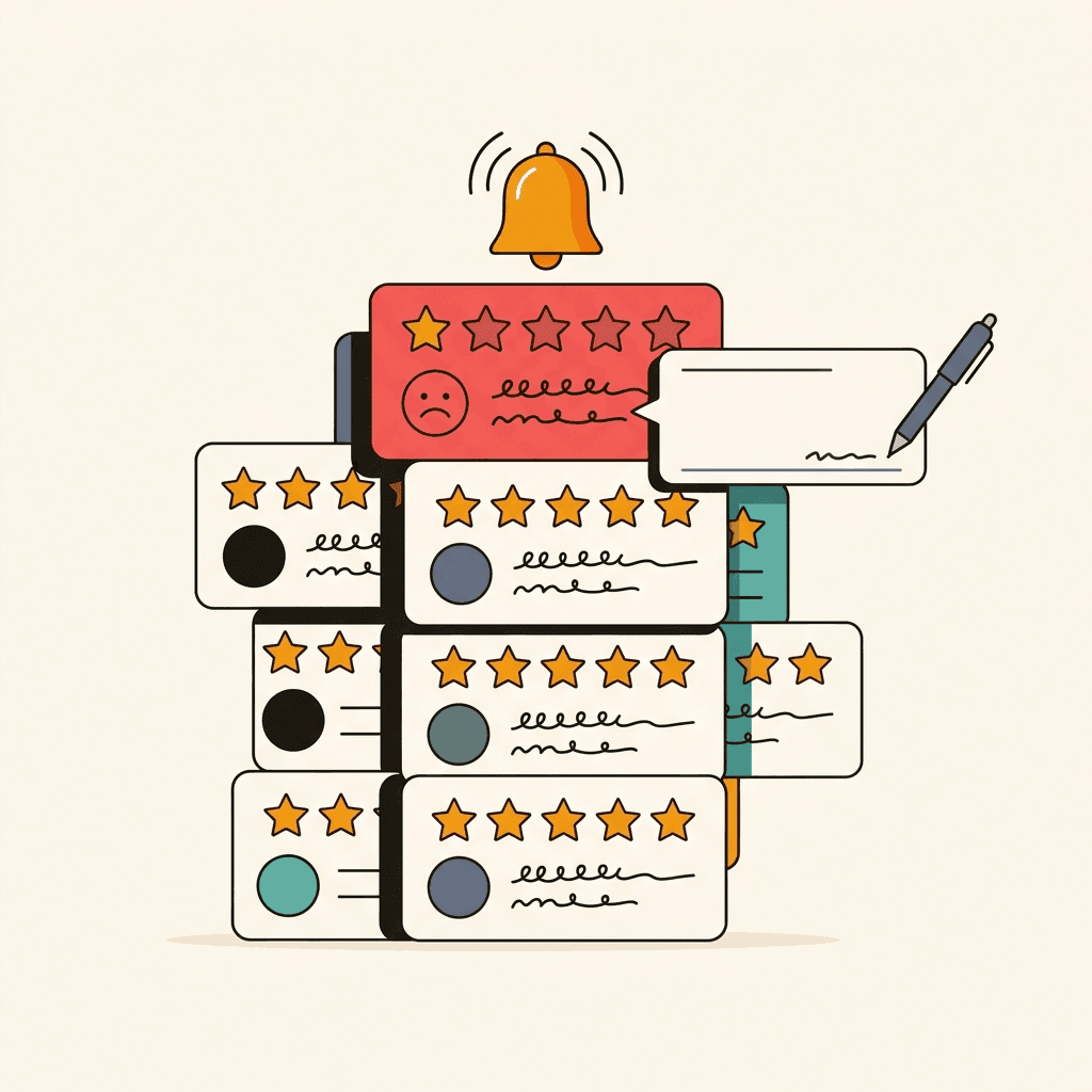 Star ratings with an alert bell for a new negative review